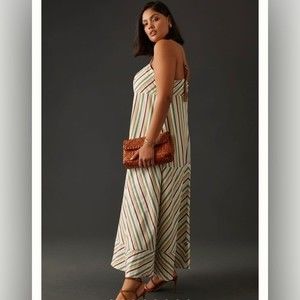 NWT Anthropologie Maeve Square Neck Striped Long Midi Maxi Dress Size 14